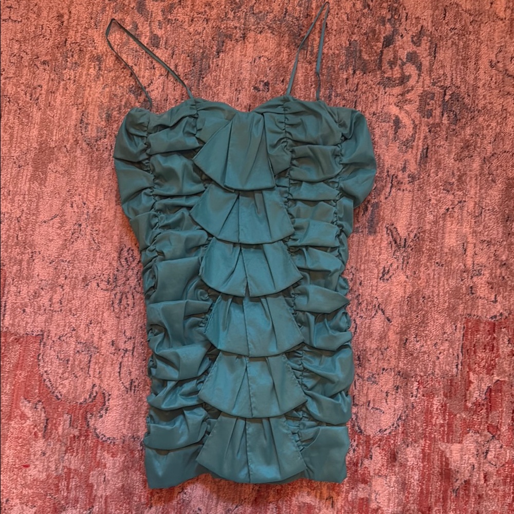 Teal Ruffled Sleeveless Dress